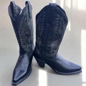 Black Leather Cowboy Boots Women’s 6M Western Pointed Toe Rodeo Festival